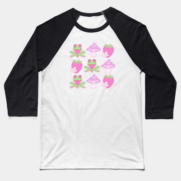 Frog In Love Mushroom Happy Valentines Day Baseball T-Shirt by Pop Cult Store